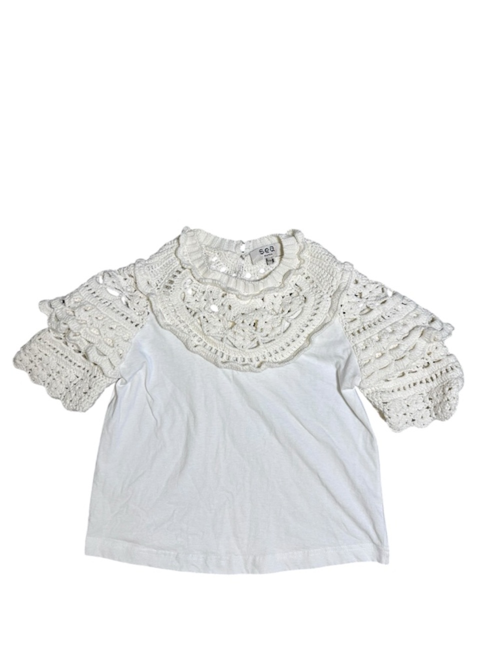Sea New York Cleo white crochet combo t shirt top size XXS boho festival pirate - Picture 2 of 8